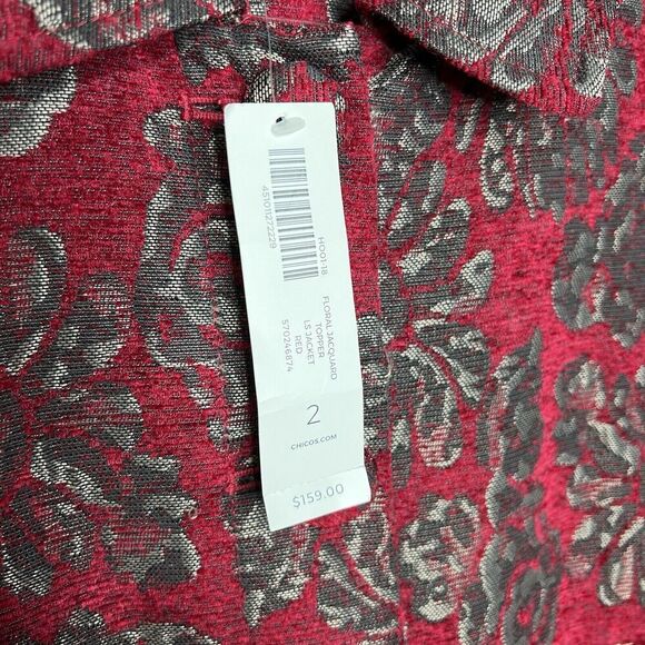 Chicos Jacket Topper Womens Size 2 US 12/14 Red Floral Jacquard Tapestry - Picture 16 of 16